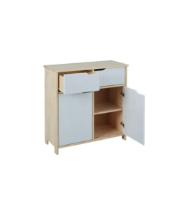 Buffet 2 ante e 2 cassetti in legno e mdf bianco latte, 80x80x40cm